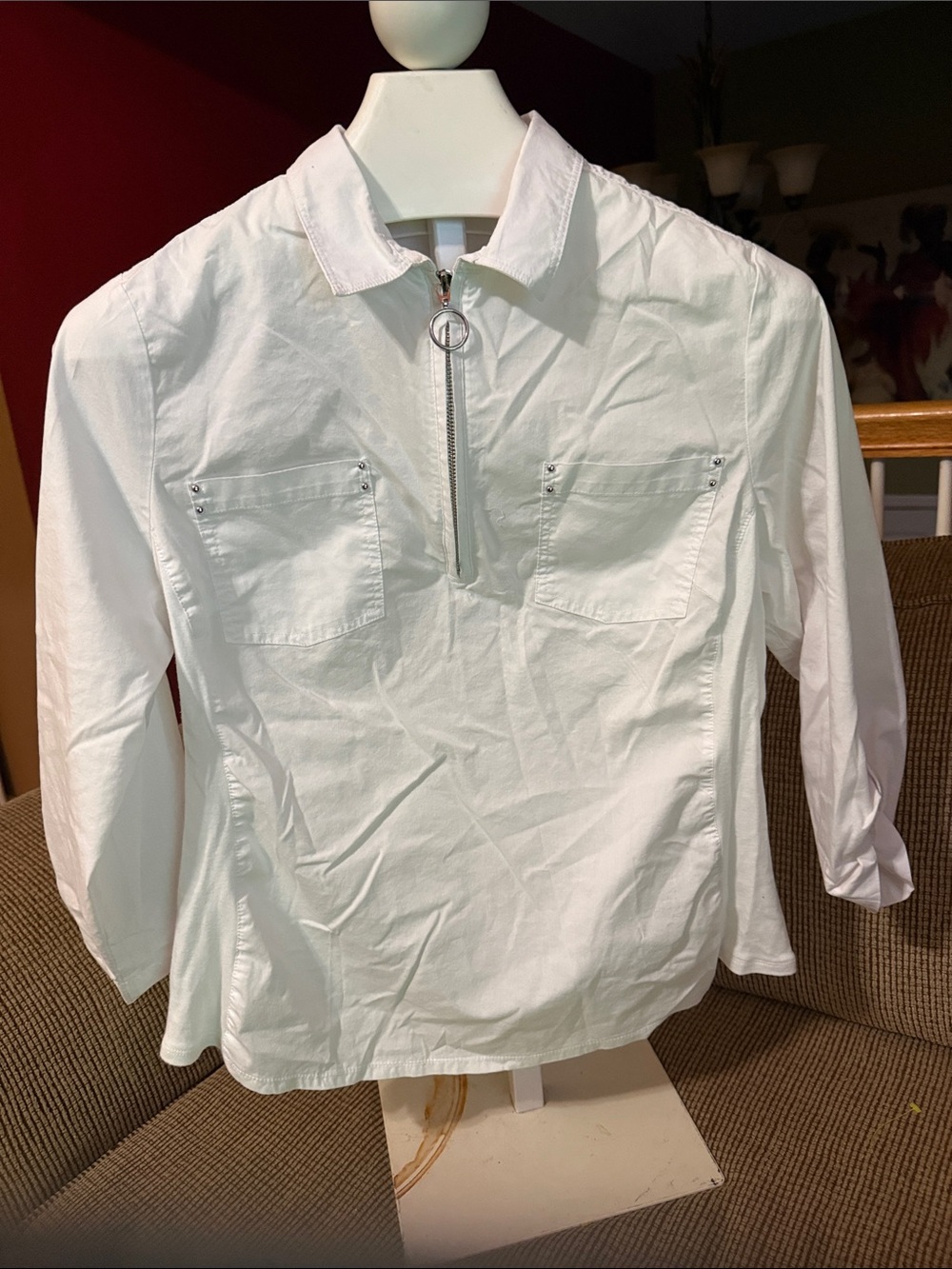 White Men's Zip-Front Casual Shirt